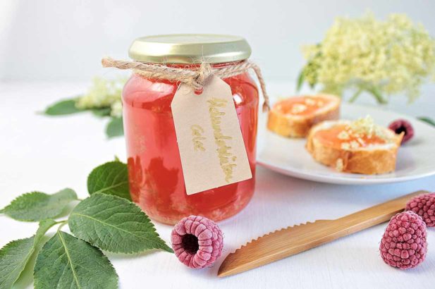 Holundergelee, Holunderblütenaufstrich, Holundermarmelade, Himbeer-Holunder-Aufstrich, Himbeergelee mit Holunder