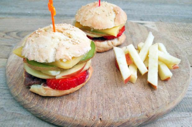 Fruchtburger, Obstburger, Früchteburger, Burger süß, Burger mit Obst, zuckerfrei, Burger Buns