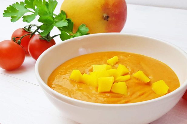 Paradeissuppe, Tomatensuppe, Mangosuppe, Exotische Suppe, Lauwarme Suppe