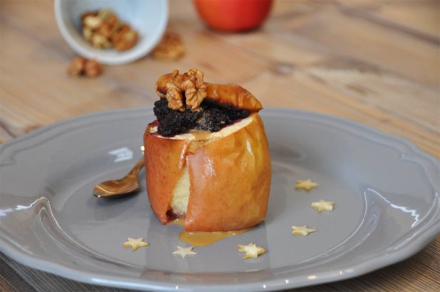 Rezept Bratapfel mit Marmelade, Nuss-Bratapfel, Ofenapfel, Heißer Apfel, zuckerfrei, ohne Zucker, vegan
