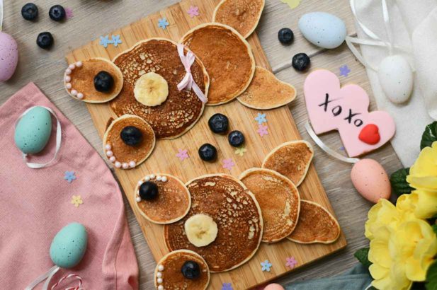 Osterfrühstück, Osterbrunch, Easter Pancakes, Hasen Pancakes, Tierpancakes, Tierpfannkuchen, Hasenpfannkuchen, Kinderpfannkuchen, glutenfrei, zuckerfrei