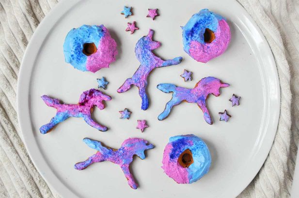 Unicornkekse, Unicorncookies, Mürbteigkekse, Bunte kekse, zuckerfrei, ohne Zucker