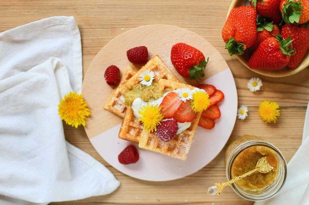 Rhabarberwaffeln, Topfenwaffeln, DIY Waffeln, Waffles, zuckerfrei, ohne Zucker