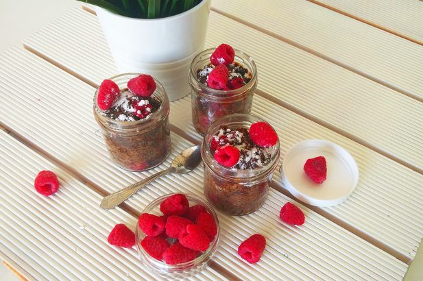 Mohnküchlein, Schoko-Mohnkuchen, Schoko-Himbeerkuchen mit Mohn, Mohnkuchen mit Himbeeren im Glas