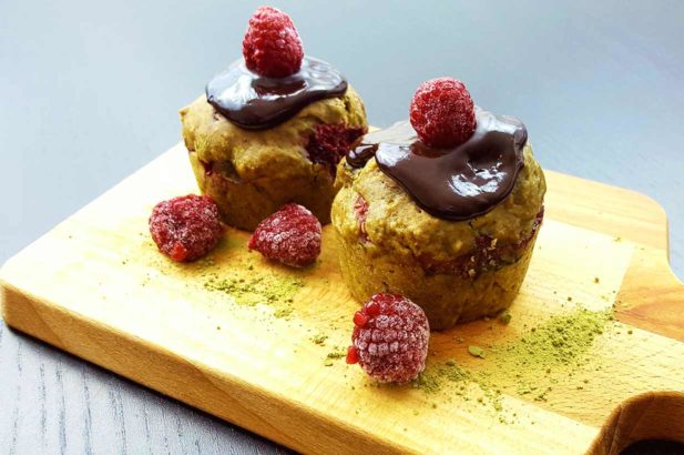Matcha Himbeer Muffins, Matcha Himbeer Muffins zuckerfrei, Zuckerfreie Matcha Muffins mit Himbeeren