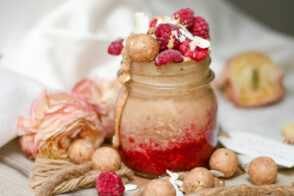Overnight Oats, Erdnuss Overnight Oats, Himbeeren Overnight Oats, Overnight Oats mit Himbeeren, Overnight Oats mit Himbeerpürree