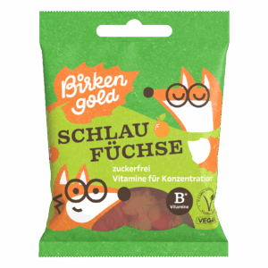 Kleine Tüte BirkenGold Schlau Füchse Gummibärchen, zuckerfrei, mit B-Vitaminen für bessere Konzentration.