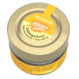 Birkengold Orangen Zahnputzpulver, Naturkosmetik, fluoridfrei, 30g Dose. Perfekt für natürliches Zahnweiß.
